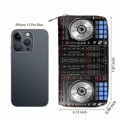 DJ Mixer Deck Controller Print Wallet for Women Large Capacity Wallet Credit Card Holder PU Leather Zipper Clutch Purse Phone Wallet - color: DJ Mixer Deck Controller