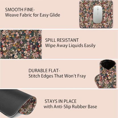 Mouse Pad for Desk with Stitched Edge, Premium Cute Washable Mouse Pads. Computer Mousepad with Non-Slip Rubber Base, Mousepads for Laptop, 9.25x7.75x0.12 inch (Flower Fantasy) - color: Flower Fantasy