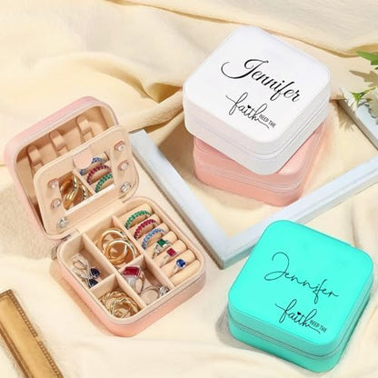 Personalized Jewelry Box with Name and Fatih, Custom Travel Small Jewelry Case Organizer Travel Essentials for Women, Bridesmaid - color: Faith and Name - Pink