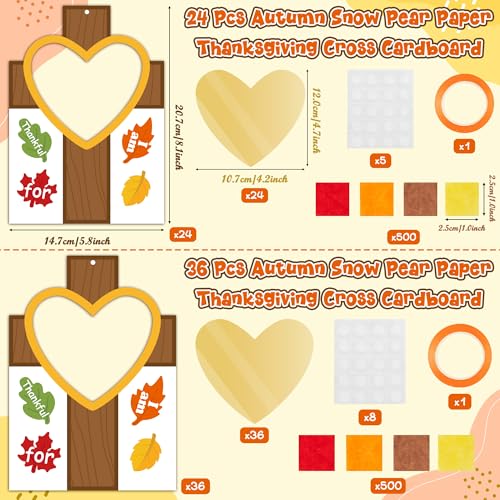 WATINC Fall Cross Suncatchers Craft - DIY Religious Thanksgiving Thankful Tissue Paper Hanging Ornament Kit, Make Your Own Creative Christian Crosses Decor Fun Activities for School Classroom (36Pcs)