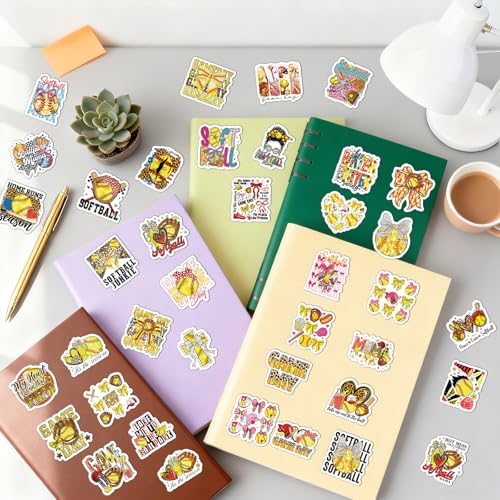 Softball Bow Stickers for Adults - 100 Pcs Coquete Sports Water Bottle Stickers, Cute Motivational Waterproof Scrapbook Sticker, Vinyl Decals for Luggage Laptop Journal - style: Softball