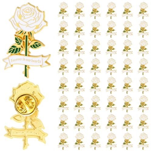 Misdary Funeral Favors Guest Memorial Rose Pin - color: White