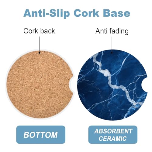 Ceramic Car Cup Holder Coasters Set of 2, 2.56 in Dark Blue Marble - color: Dark Blue Marble