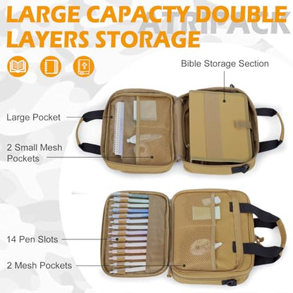 Tactical Bible Case for Men,2 Compartment Carrying Bible Cover for Church - color: brown