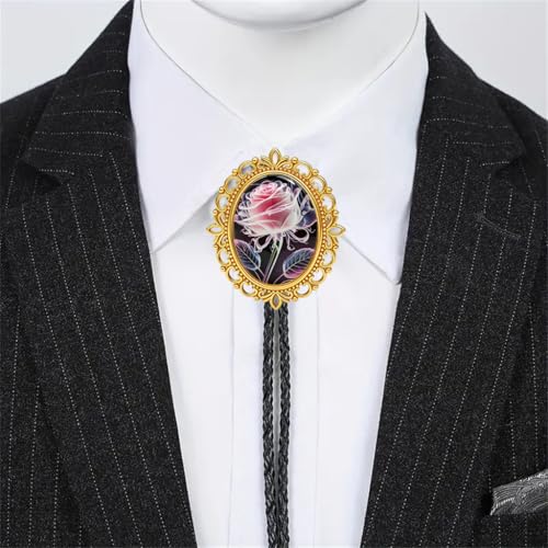 GelConnie Gothic Bolo Tie for Men Women 3D Art Western Cowboy Necktie - color: Rose Flower Bolo Tie