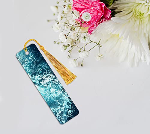 WIRESTER Set of 2 Metal Bookmarks with Light Gold Tassel for Students, Reader, Teachers, Book Lovers - Blue Ocean Wave, Mermaid Scales Blue Wave - color: Blue Ocean Wave, Mermaid Scales Blue Wave