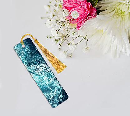 WIRESTER Set of 2 Metal Bookmarks with Light Gold Tassel for Students, Reader, Teachers, Book Lovers - Blue Ocean Wave, Mermaid Scales Blue Wave - color: Blue Ocean Wave, Mermaid Scales Blue Wave