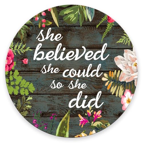 Mouse Pad, She Believed She Could So She Did Inspirational Quotes Mouse Pad, Premium-Textured Mouse Mat Round Non-Slip Rubber Base Computer Mousepads for Office Laptop Desk 7.9×7.9×0.12 inches - color: She Believed She Could So She Did