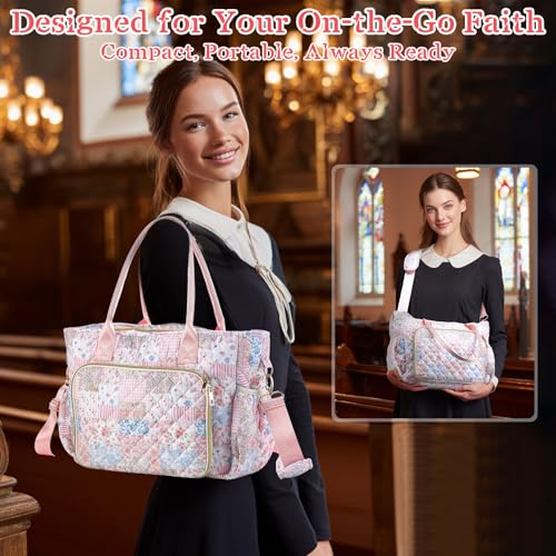 Large Bible Bag Quilted Bible Cover Case Kit for Women, Spliced Flower - style: Spliced Flower