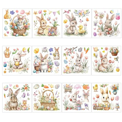 12 Pcs Easter Rub on Transfers, Watercolor Cute Bunny Egg Rub on Transfers for Crafts and Furniture, Spring Flower Dtf Transfer Ready to Press for Home Office Wood DIY Craft Gift - color: Easter Bunny