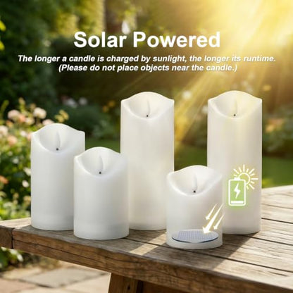 Solar Candles Outdoor Waterproof, Flameless LED Pillars Candles, Set of 5 - size: 3.25" × 4"/5"/6"/8"/8" (5-Pack)