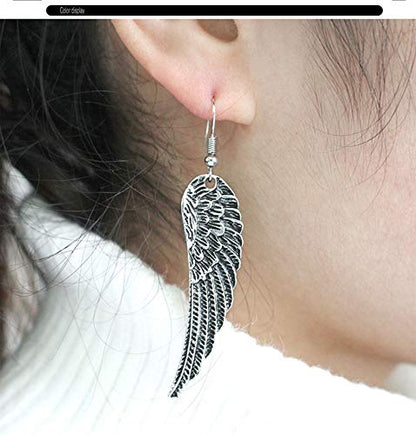 Silver Zinc Alloy Dangle Earrings, Angel Wing Feather Design for Women, Vintage Style, Christmas Jewelry