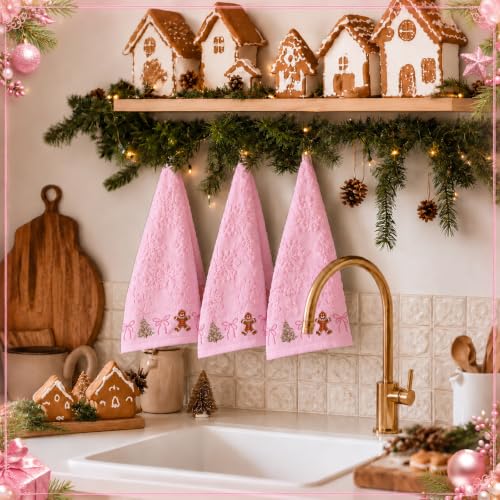 3 Pcs Pink Christmas Hand Towels for Bathroom 3D Bow, Pink, Snowflakes - color: Pink, size: Snowflakes