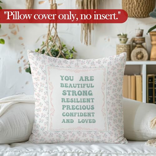 Inspirational Girl Nursery Throw Pillow Cover 18x18 Inches, Baby Girl Nursery Decor, You are Beautiful Decorative Pillowcase Cushion for Baby Little Girls Room Bedroom Decor Pillow Cover - color: Beautiful Strong