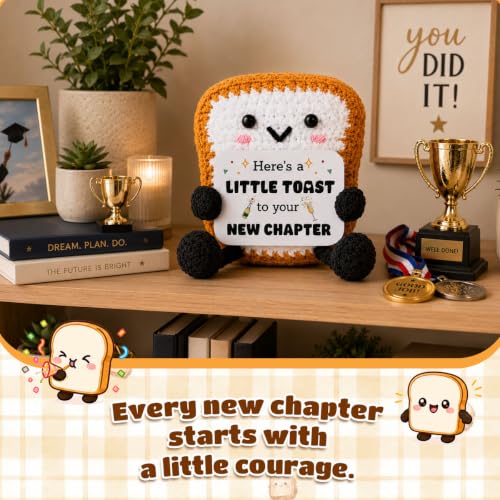 Cute Positive Crochet Toast “Here’s a Little Toast to Your New Chapter”, New Home Moving Gift, New Job Gift, Promotion Retirement Gifts for Women Friends, Farewell Gifts for Coworkers - color: New Chapter