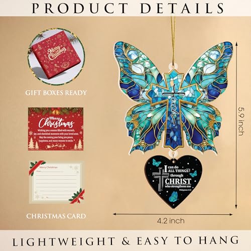 Butterfly Gifts for Women, Christian Cross Christmas Ornament, Religious Christmas Ornaments Christian Gifts for Women Religious Gifts for Mom Wife Sister Friends Coworker (Christian Butterfly Blue) - color: Christian Butterfly Blue