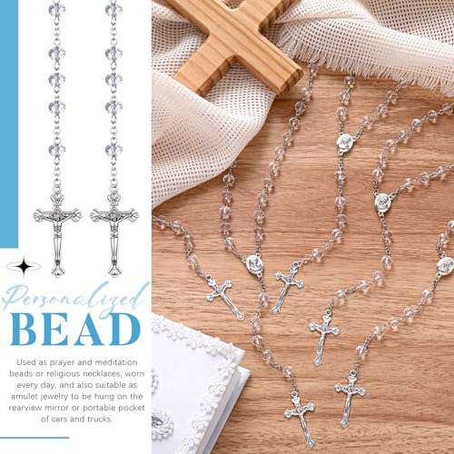 ROCEEI 12/24 Set Catholic Rosary Beads Necklace Bulk - color: Transparent