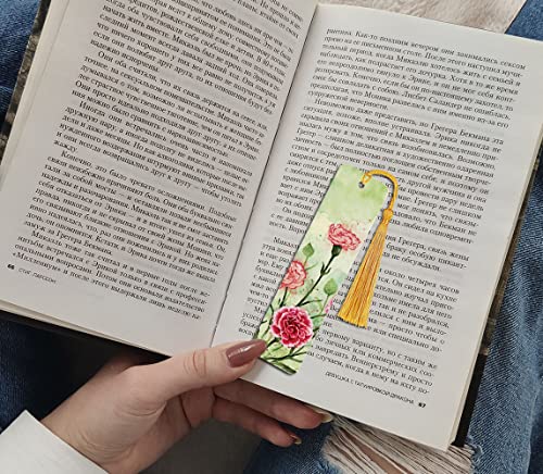 WIRESTER Set of 2 Metal Bookmarks with Light Gold Tassel for Students, Reader, Teachers, Book Lovers - Carnations Flowers, Irises Flowers - color: Carnations Flowers, Irises Flowers