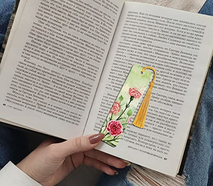 WIRESTER Set of 2 Metal Bookmarks with Light Gold Tassel for Students, Reader, Teachers, Book Lovers - Carnations Flowers, Irises Flowers - color: Carnations Flowers, Irises Flowers