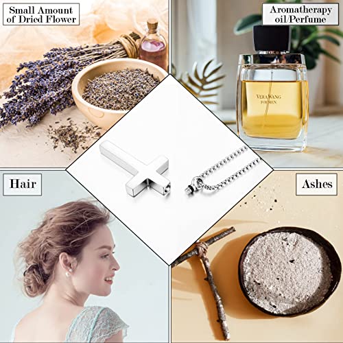Dletay Cremation Necklace for Ashes Stainless Steel Cross Pendant Urn Necklace Memorial Keepsake Jewelry for Men Women - color: Silver-Custom