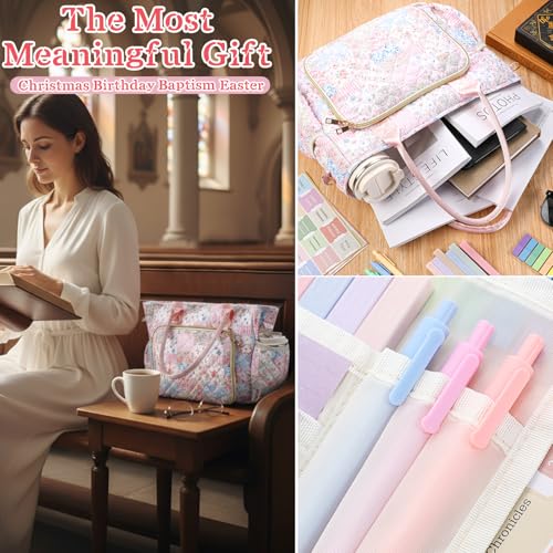 Large Bible Bag Quilted Bible Cover Case Kit for Women, Spliced Flower - style: Spliced Flower