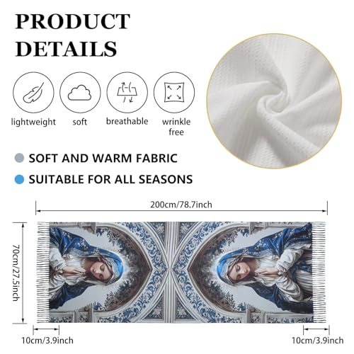 Virgen de Guadalupe Prayer Shawl Scarf Catholic Gifts For Women Mom Mexican Virgin Mary Scarves Wrap (Blue)