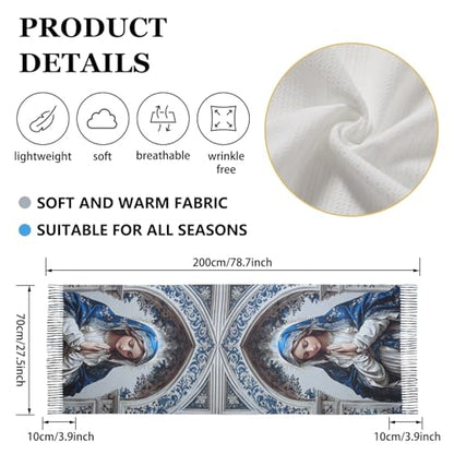 Virgen de Guadalupe Prayer Shawl Scarf Catholic Gifts For Women Mom Mexican Virgin Mary Scarves Wrap (Blue)