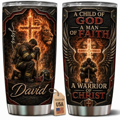 Personalized Christian Gifts For Men - A Child Of God Religious Faith Warrior Tumbler V11 - Man Of Faith Christ Bible For Dad, Husband, Grandpa on Fathers Day, Christmas, Birthday - color: CH-VAR-11