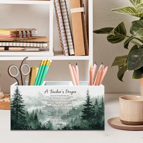 DILSJ Teacher Christian Pen Pencil Holder Organizer for Desk, Christian Teacher Gifts, Teachers Appreciation Gifts, Teacher's Prayer Bible Verse Wooden Box Signs for Office Desk Tabletop Decoration - color: Prayer