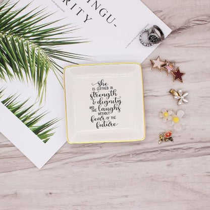 She Is Clothed in Strength Proverbs 31:25 Jewelry Tray Ring Holder Dish - style: She is Clothed