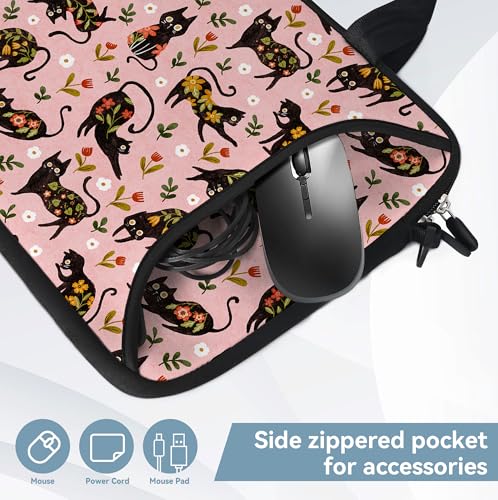 RICHEN Messenger Bag Carrying Case Sleeve with Handle Accessory Pocket Fits Laptops/Notebook/ebooks/Kids tablet/ipad (11-13.3 inch, Flowers Cats) - color: Flowers Cats, size: 11-13.3 inch