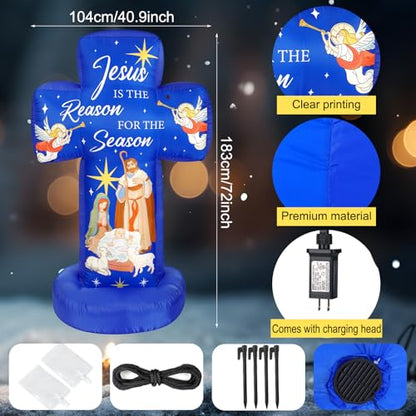 Civaner 6FT Christmas Inflatable Nativity Scene Decoration with Built in LED Lights, Jesus is the Reason for the Season Christmas Holy Nativity Decoration for Xmas Outdoor Yard Garden Lawn