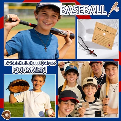 Baseball Cross Necklaces for Boys Men, Colourfast Stainless Steel Bible Verse Cross Chain Pendant Necklace Baseball Accessories Stuff Confirmation First Communion Gifts for Boys Teens - color: Silver