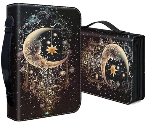 Bible Cover for Women Large PU Leather Zippered Bible Case with Handle and Beautiful Girl Moon Design, Christian Bible Cover for Girls & Women, Cover Fits Standard 9.5"x7.5"x2.3" Bible - color: Beautiful Girl Moon