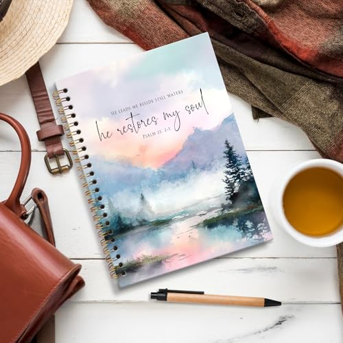 Christian Inspirational Notebook Journal, Motivational Prayer Scripture Journal, Psalm 23 Bible Verse Notebooks for Note Taking, Religious Christian Gifts for Women Spiral Notebook 5.5x8.3 Inch - color: PSALM 23: 2-3