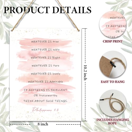 Christian Watercolor Pink Wooden Hanging Sign Gifts for Christmas Bible Verse Wall Decor for Home Office Religious Hanging Door Wall Signs Rustic Inspirational Wall Quote Sign 10x8 inches - JZ018 - color: pink 02