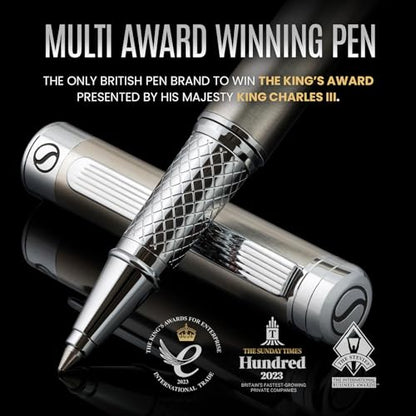Scriveiner Stainless Steel Rollerball Pen - Stunning Luxury Metal Pen with Silver Chrome Finish, Schmidt Ink Refill, Best Roller Ball Pen Gift Set for Men & Women - color: 16. Stainless Steel with Chrome
