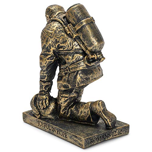 Dicksons Joyful in Hope Praying Firefighter 5 inch Gray Resin Stone Table Top Figurine - style: Joyful In Hope Praying Firefighter