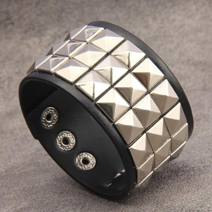Jeilwiy Punk Rock Gothic Black Rivet Leather Spiked Necklace Collar Neckband Leather Choker Necklace for Women Mom Gifts Adjustable - color: Wide Cuff Bracelet Black