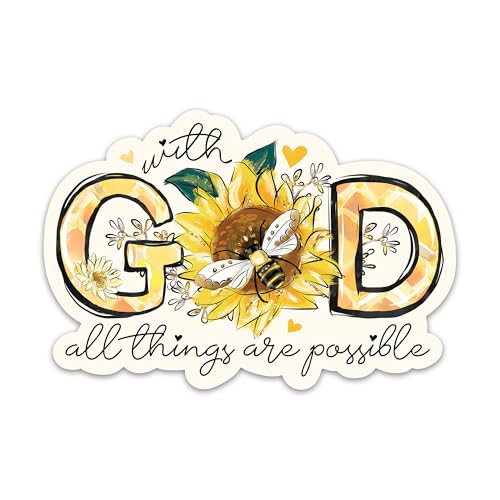 3PCs With God All Things Are Possible Sticker Inspirational Christian Bible Verse Sticker Jesus Worship Faith Decals Religious Scripture Waterproof Vinyl Stickers For Water Bottle Journal Laptop 3"x2"