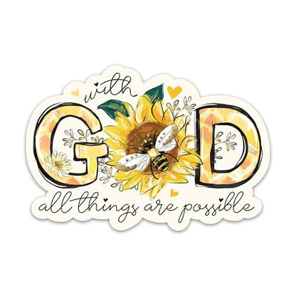 3PCs With God All Things Are Possible Sticker Inspirational Christian Bible Verse Sticker Jesus Worship Faith Decals Religious Scripture Waterproof Vinyl Stickers For Water Bottle Journal Laptop 3"x2"
