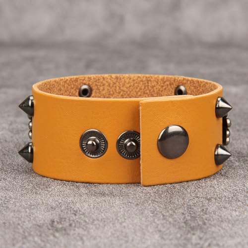 Jeilwiy Punk Rock Gothic Black Rivet Leather Spiked Necklace Collar Neckband Leather Choker Necklace for Women Mom Gifts Adjustable - color: HGB151-Orange