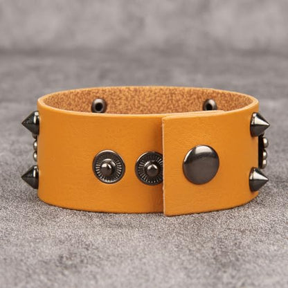 Jeilwiy Punk Rock Gothic Black Rivet Leather Spiked Necklace Collar Neckband Leather Choker Necklace for Women Mom Gifts Adjustable - color: HGB151-Orange