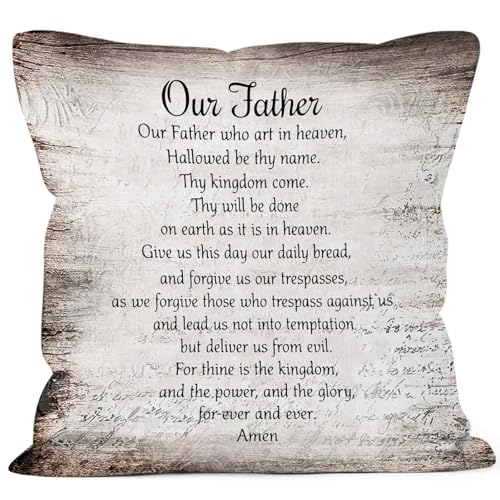 Vintage Christian Bible Verse Lords Our Father Prayer Throw Pillow Covers 18x18, Rustic Scripture Decor Pillow Case for Farmhouse Bedroom Living Room, Religious Pillowcase for Couch - color: Christian-02