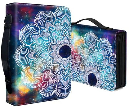Bible Cover for Women Large PU Leather Zippered Bible Case with Handle and Galaxy Mandala Design, Christian Bible Cover for Girls & Women, Cover Fits Standard 9.5"x7.5"x2.3" Bible - color: Galaxy Mandala