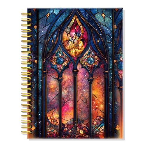 ERHACHAIJIA Church Stained Glass Lined Spiral Notebook for Christian - color: Red-Blue