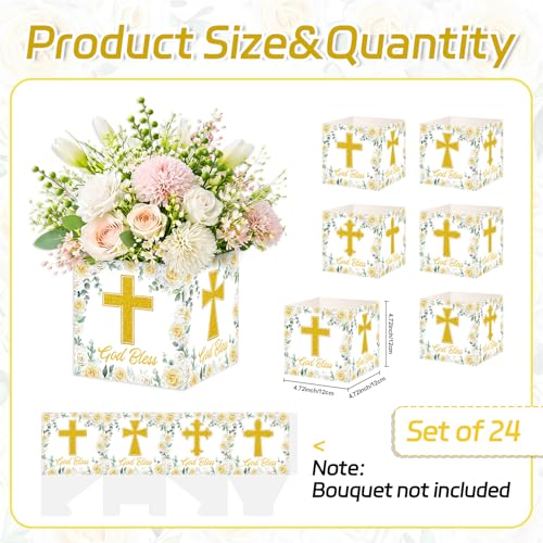 Cinrobiye 24 Pcs Baptism Centerpieces for Tables, First Communion Cross Centerpiece Boxes, God Bless Table Decorations for Christening, Religious Party, Baby Shower and Church Celebrations - color: White1