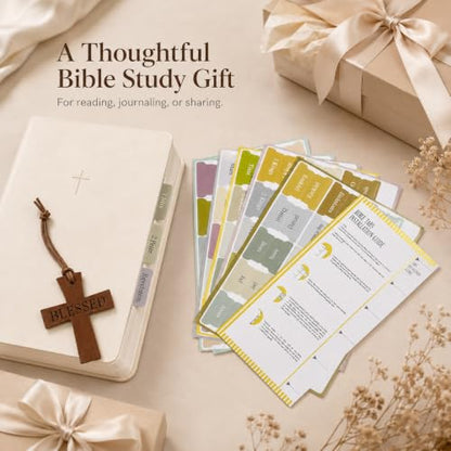 90 Bible Book Tabs with Cross Bookmark, Boho Laminated Index Tabs for Study