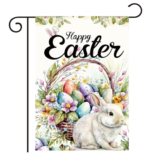 Easter Egg Bunny Garden Flag Easter Garden Flags 12x18 Double Sided The Flower Yard Is Decorated With Outdoor Flags Yard Flag Garden Flags for Outside Flower Seasonal Farmhouse Yard Outdoor Flag