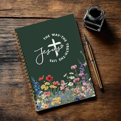 Christian Notebook Journal - Jesus The Way The Truth The Life Christian Gifts for Women, Inspirational Bible Journal Notebooks for Note Taking, Bible Study, Prayer & Church Notes, A5 Spiral Notebook (Jesus-Green) - color: Jesus-Green